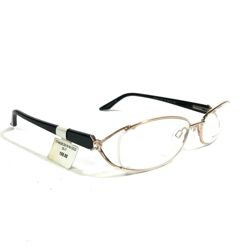 Titanium 220 Eyeglasses Frames T 220-05 COL 40 Black Gold Round 55-17-135